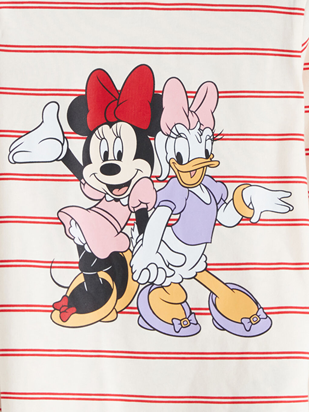 Kırmızı Bisiklet Yaka Minnie Mouse Baskılı Uzun Kollu Kız Çocuk Tişört-1