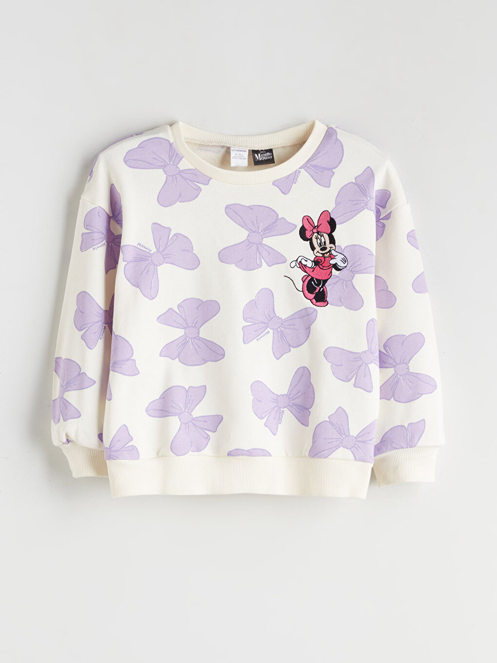 Lila Bisiklet Yaka Minnie Mouse Baskılı Kız Çocuk Sweatshirt