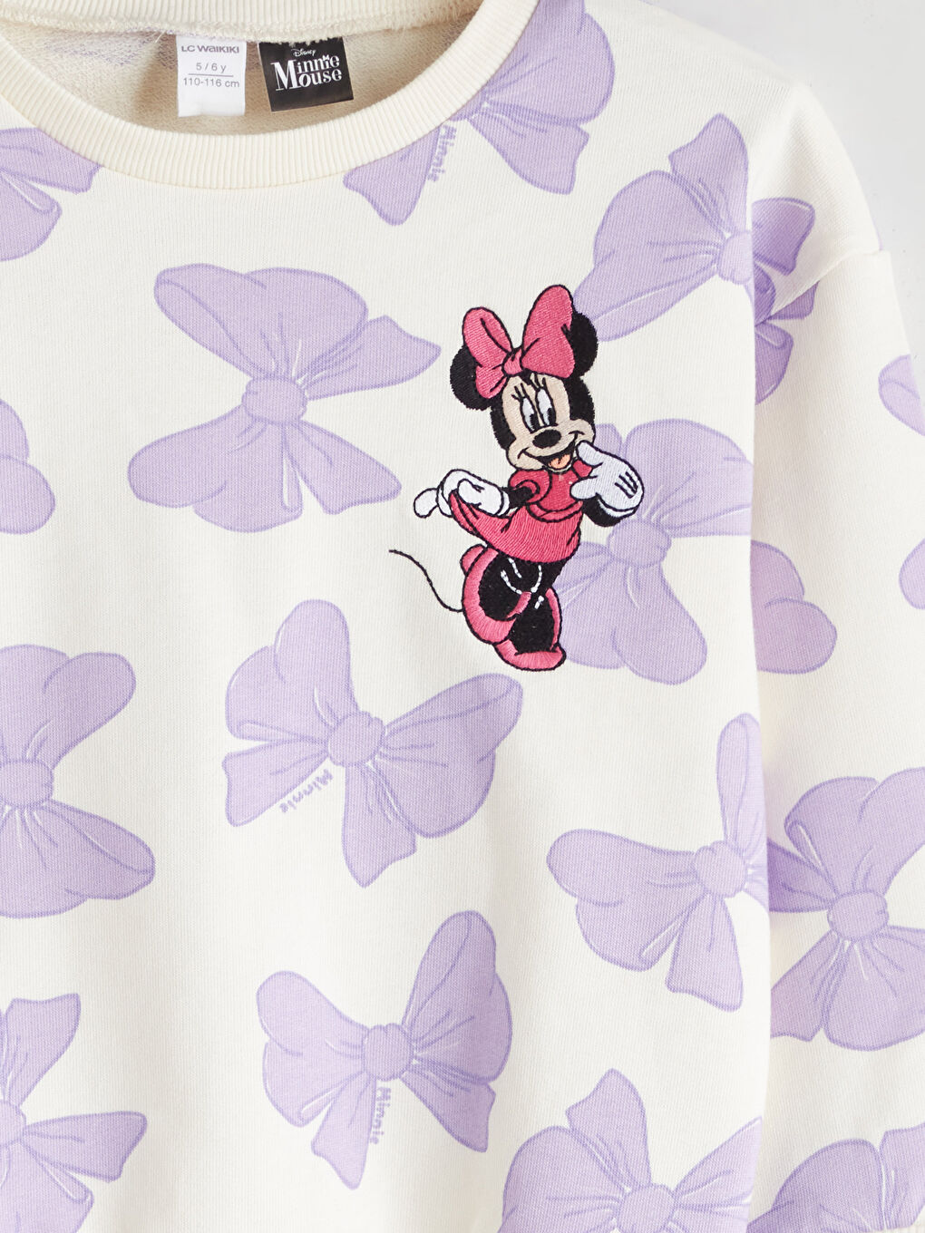 Lila Bisiklet Yaka Minnie Mouse Baskılı Kız Çocuk Sweatshirt-2