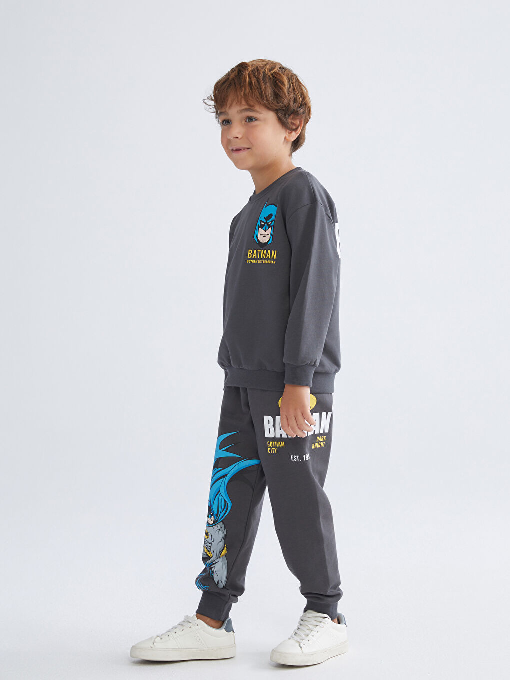 Antrasit Bisiklet Yaka Batman Baskılı Erkek Çocuk Eşofman Takım-1