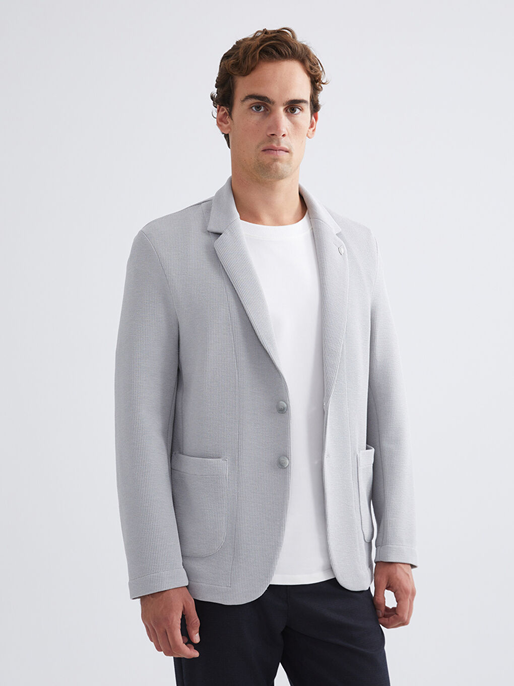 Gri Dar Kalıp Erkek Blazer Ceket