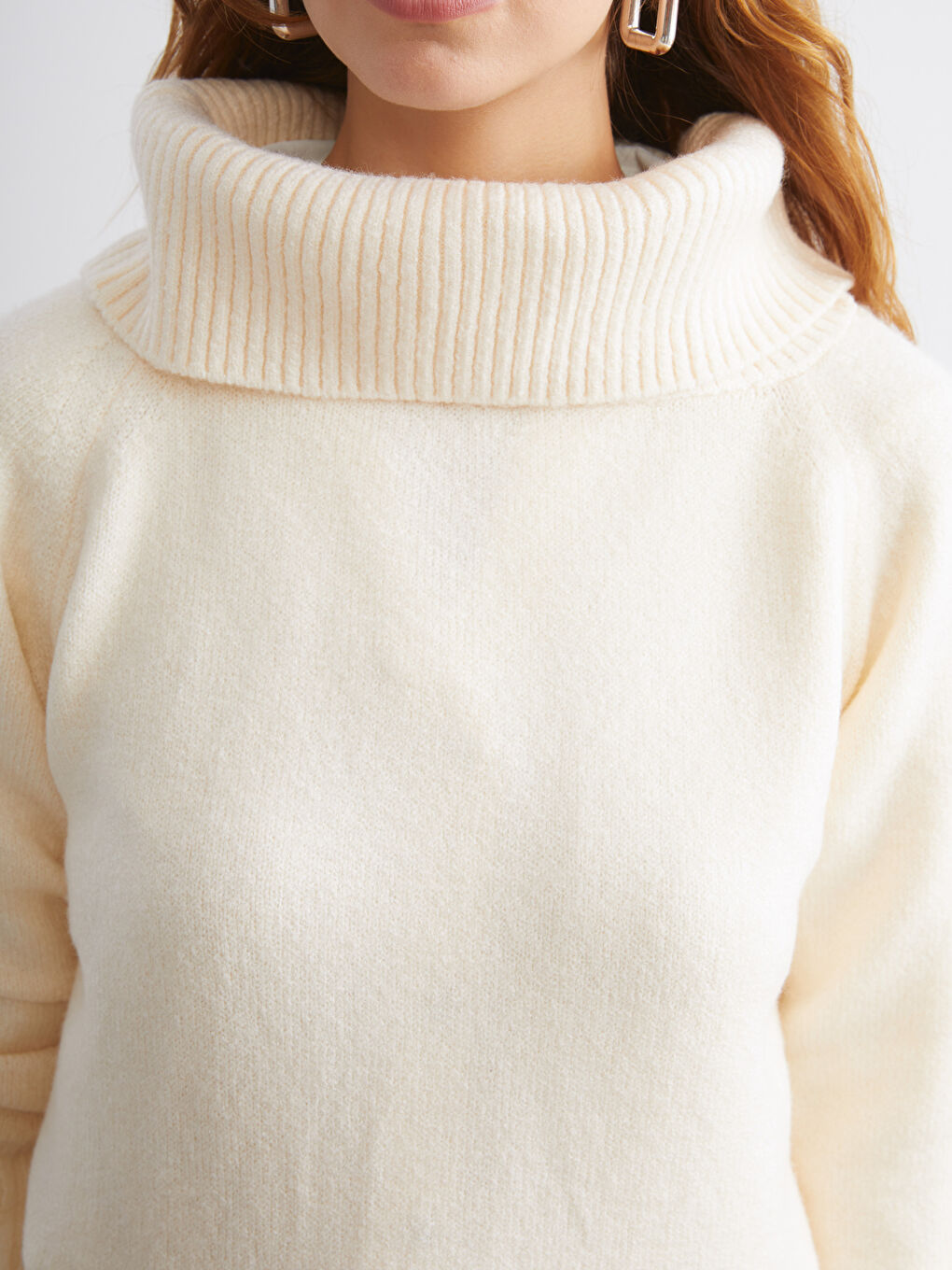 Ekru Kayık Yaka Kadın Triko Kazak-2