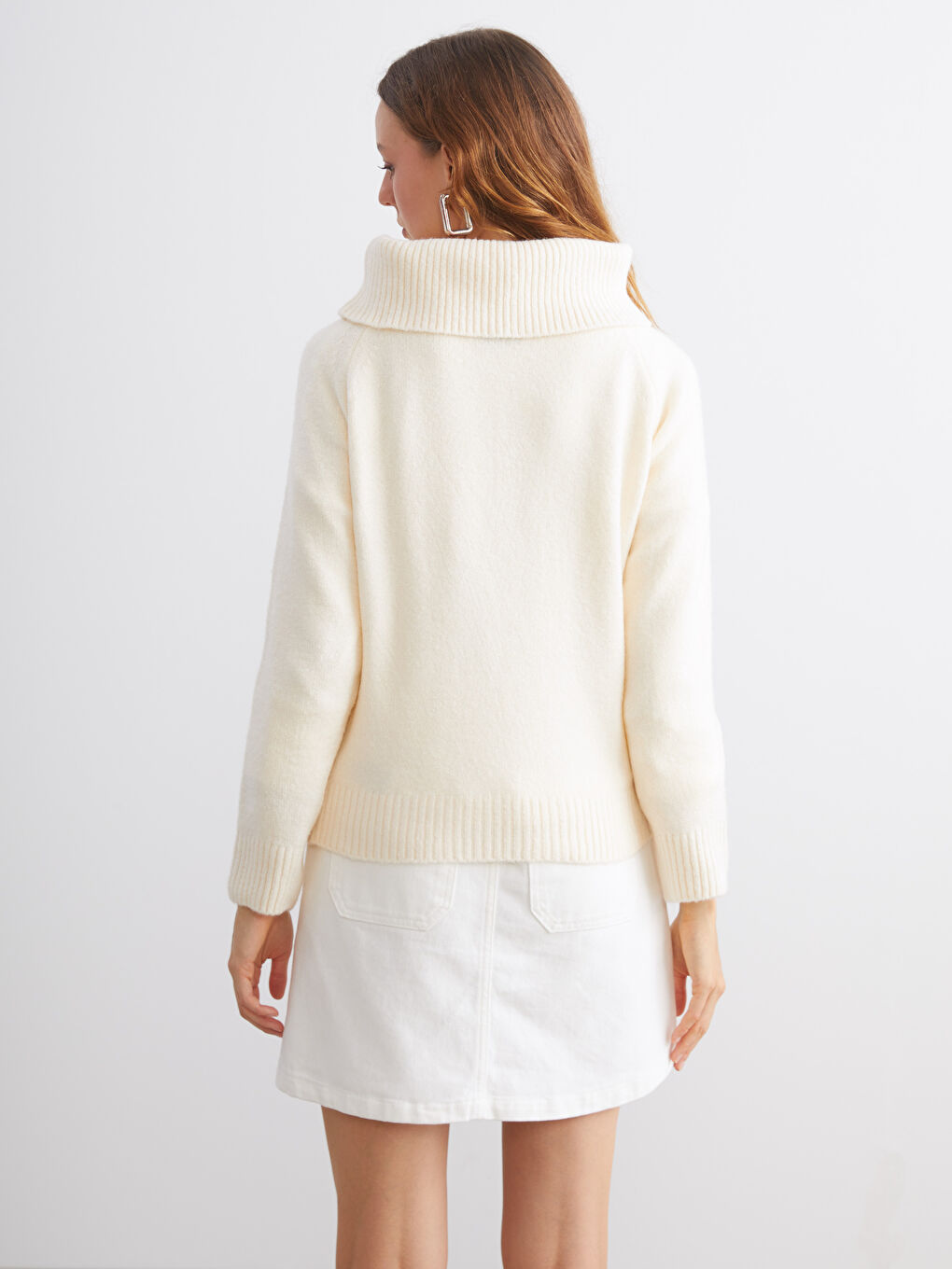 Ekru Kayık Yaka Kadın Triko Kazak-3