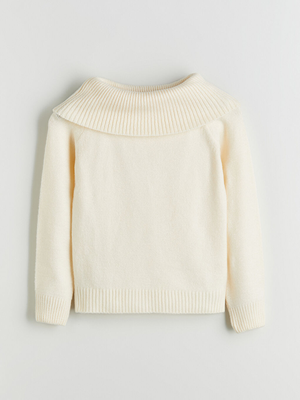 Ekru Kayık Yaka Kadın Triko Kazak-4