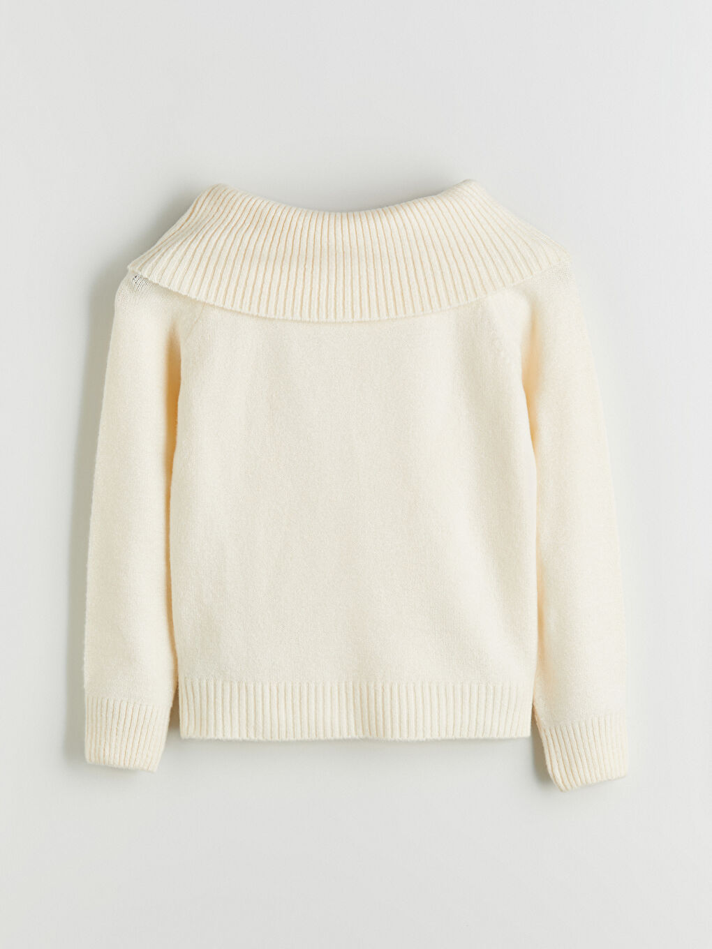 Ekru Kayık Yaka Kadın Triko Kazak-5