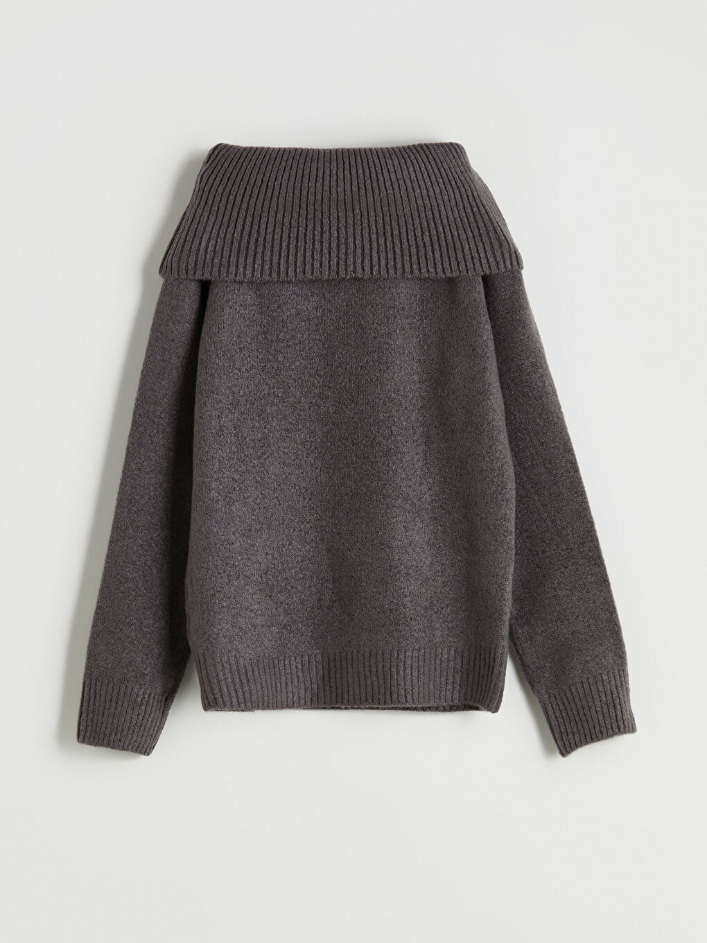 Gri Kayık Yaka Kadın Triko Kazak-5