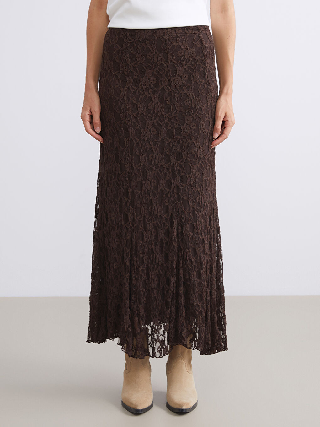 Kahverengi Beli Lastikli Ajurlu Kroşe Etek-1