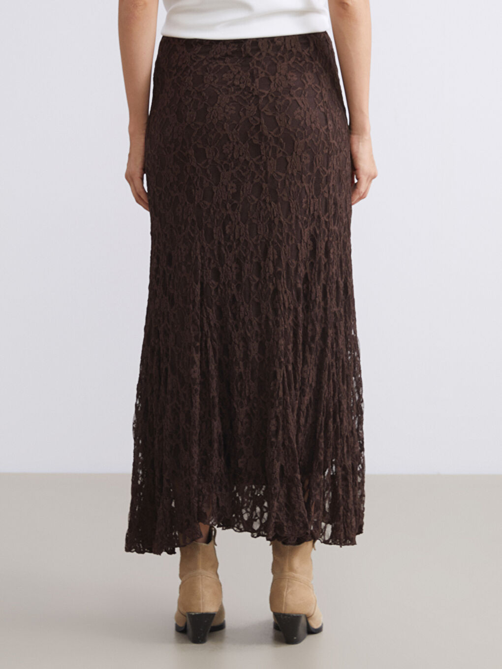 Kahverengi Beli Lastikli Ajurlu Kroşe Etek-3