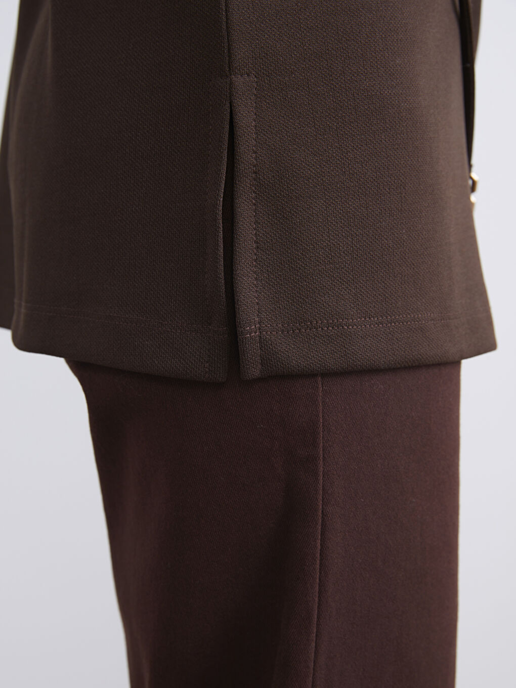 Kahverengi Dik Yaka Kadın Sweatshirt Tunik-2