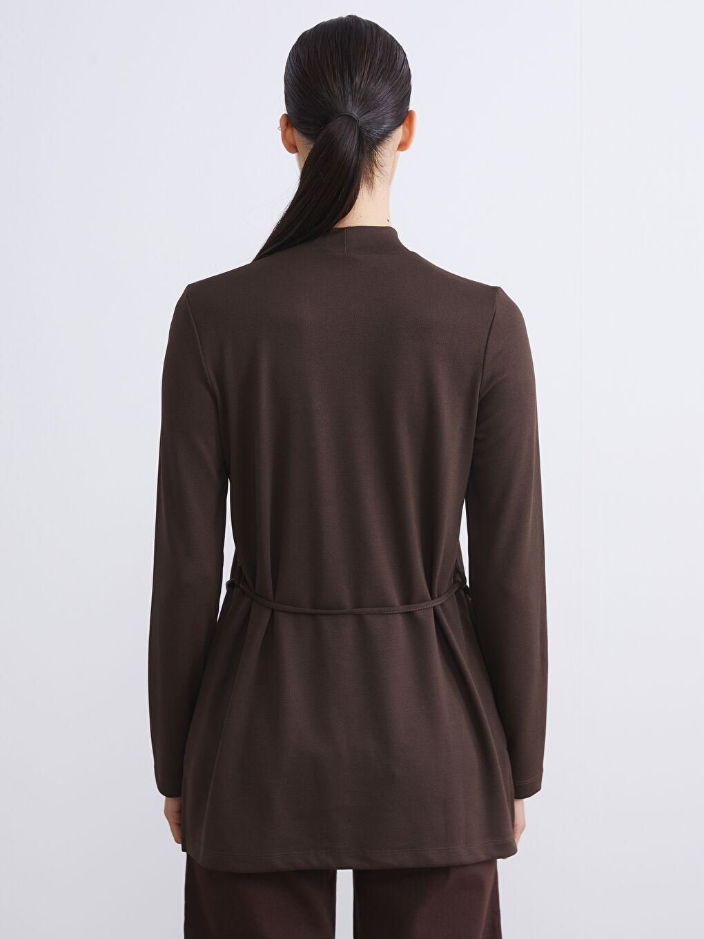 Kahverengi Dik Yaka Kadın Sweatshirt Tunik-4