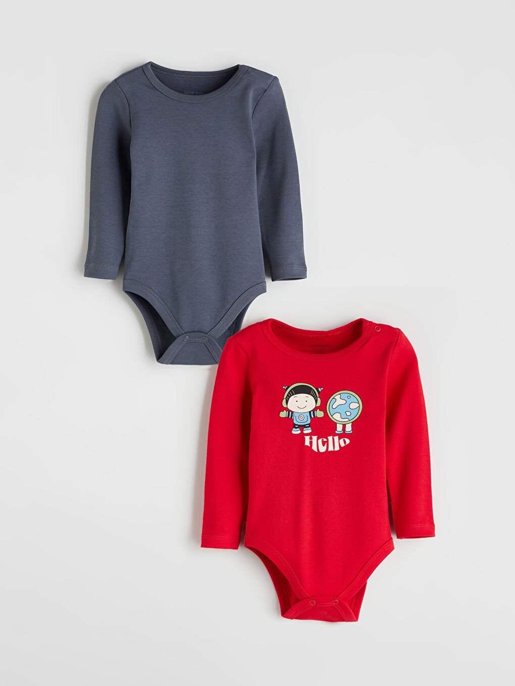 Crew Neck Long Sleeve Baby Boy Snap Snap Body Set of 2