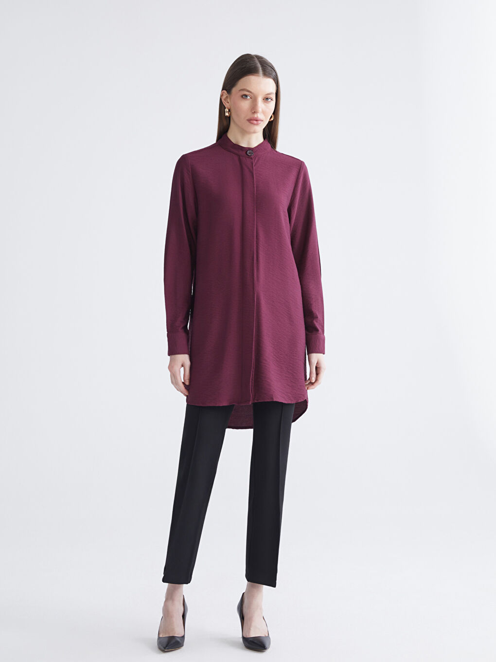 Mürdüm Hakim Yaka Kadın Gömlek Tunik-1