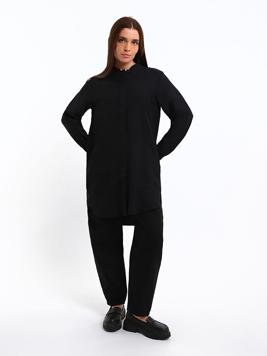 Grandad Collar Women's Shirt Tunic-1