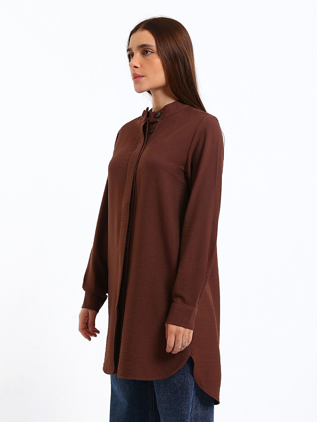 Grandad Collar Women's Shirt Tunic-3