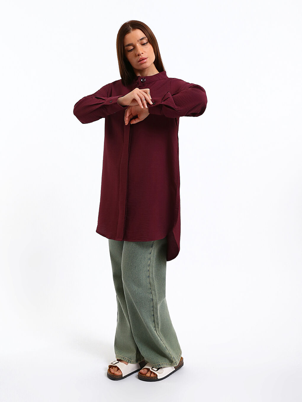 Grandad Collar Women's Shirt Tunic-1