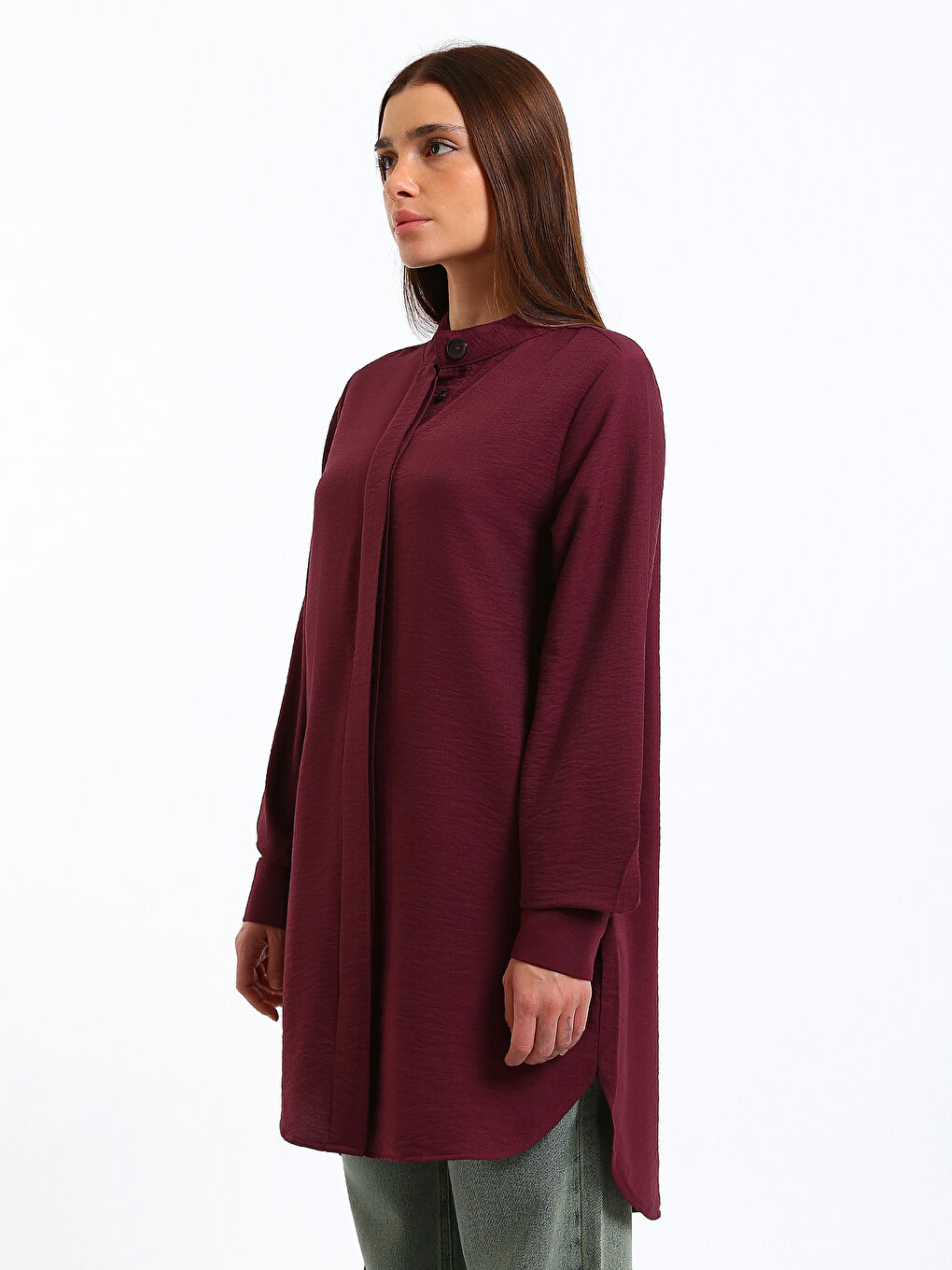Grandad Collar Women's Shirt Tunic-3