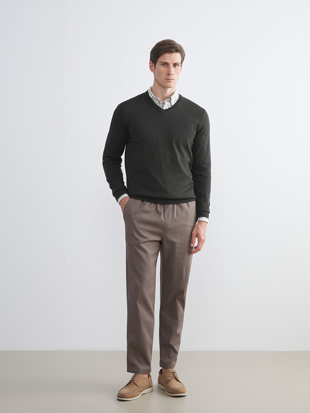 Kahverengi Standart Kalıp Gabardin Erkek Pantolon