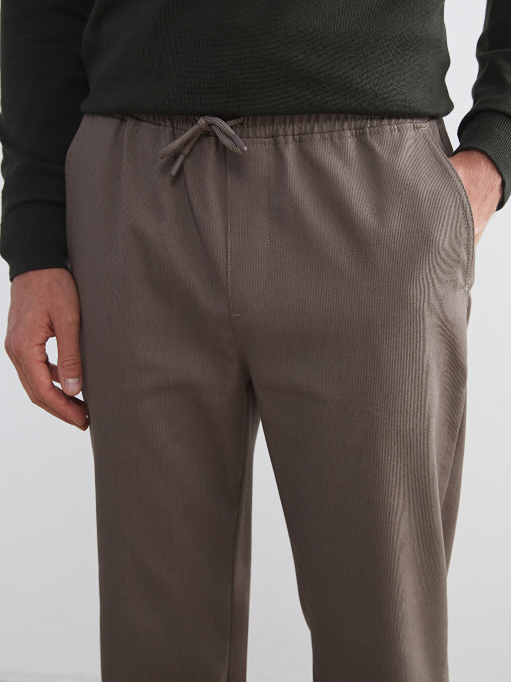 Kahverengi Standart Kalıp Gabardin Erkek Pantolon-2