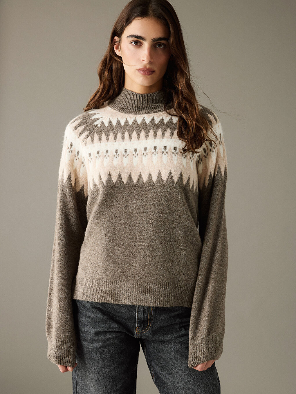 Mock Turtleneck Patterned Women's Knitwear Sweater