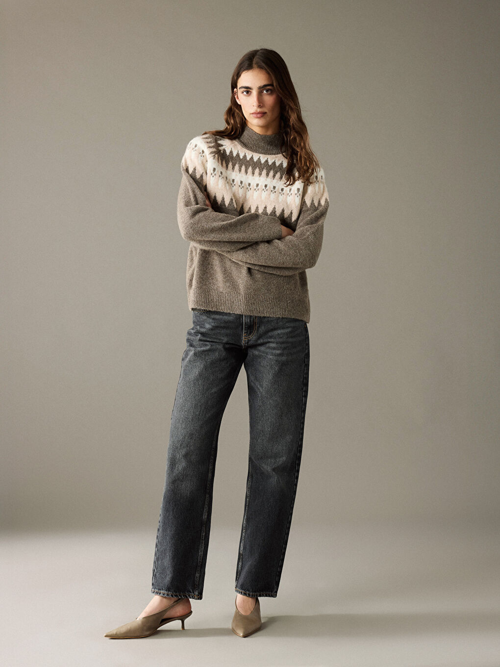 Mock Turtleneck Patterned Women's Knitwear Sweater-1