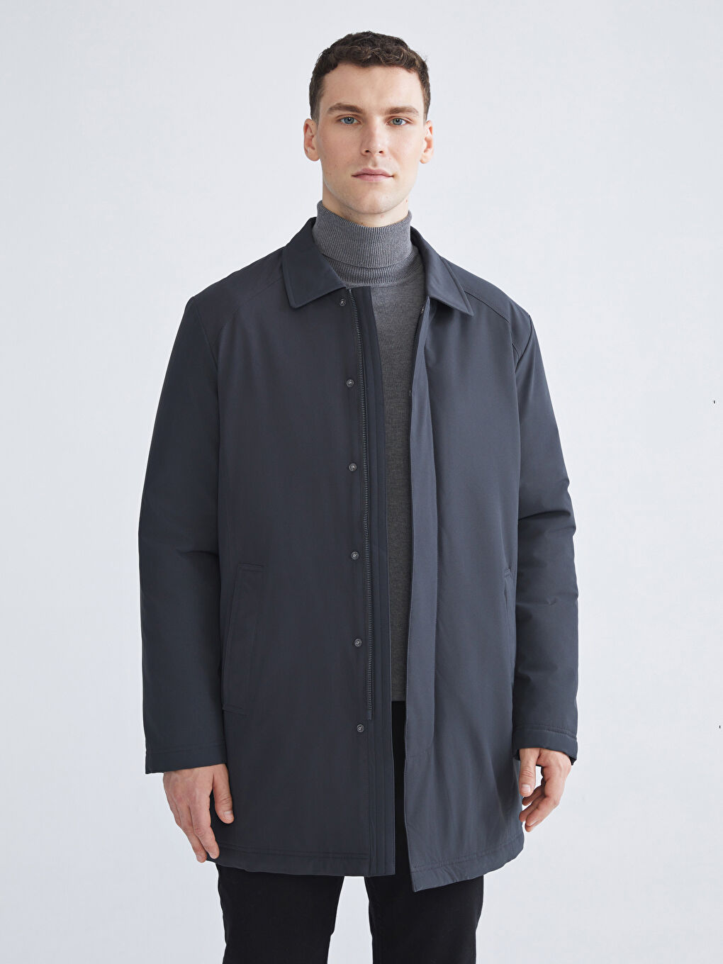 Antrasit Standart Kalıp Gömlek Yaka Erkek Mont