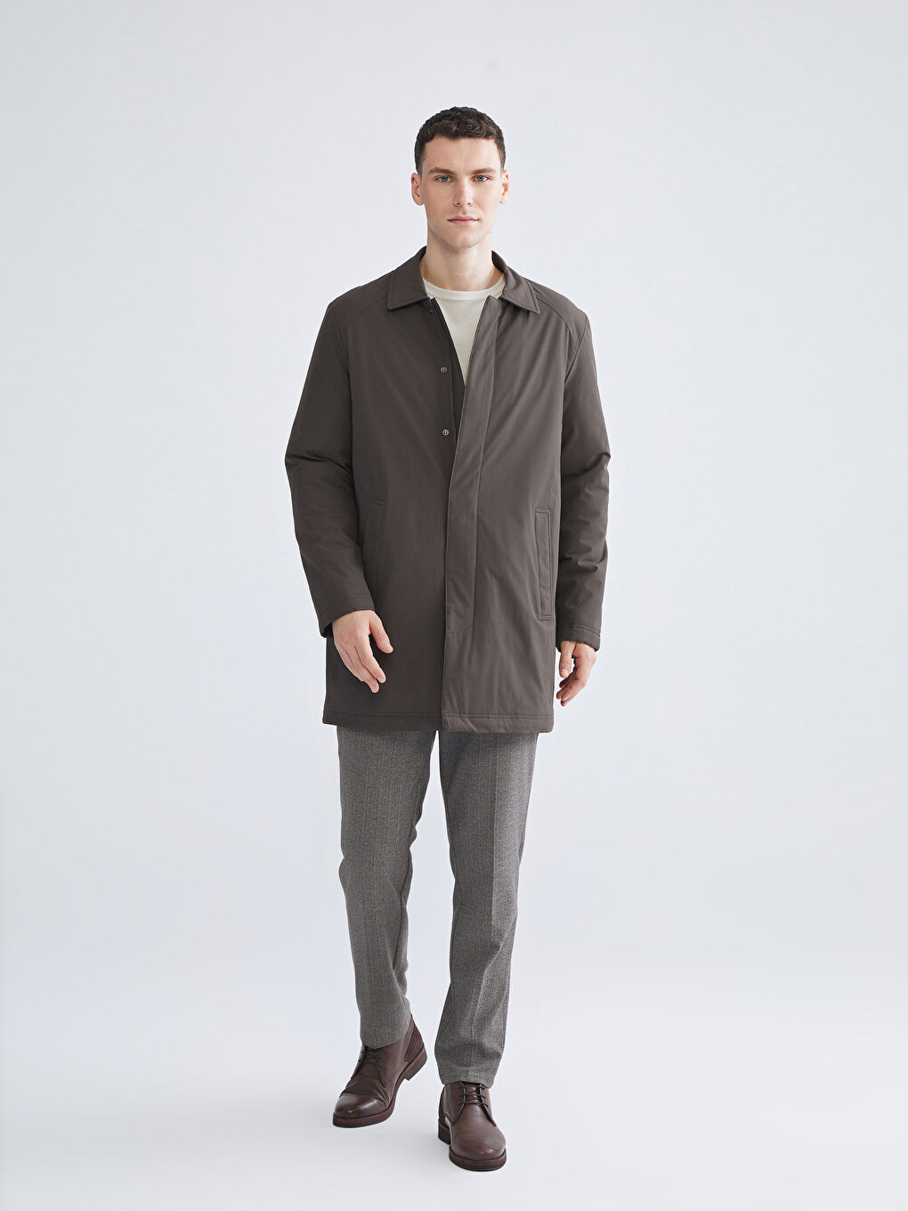 Haki Standart Kalıp Gömlek Yaka Erkek Mont-1