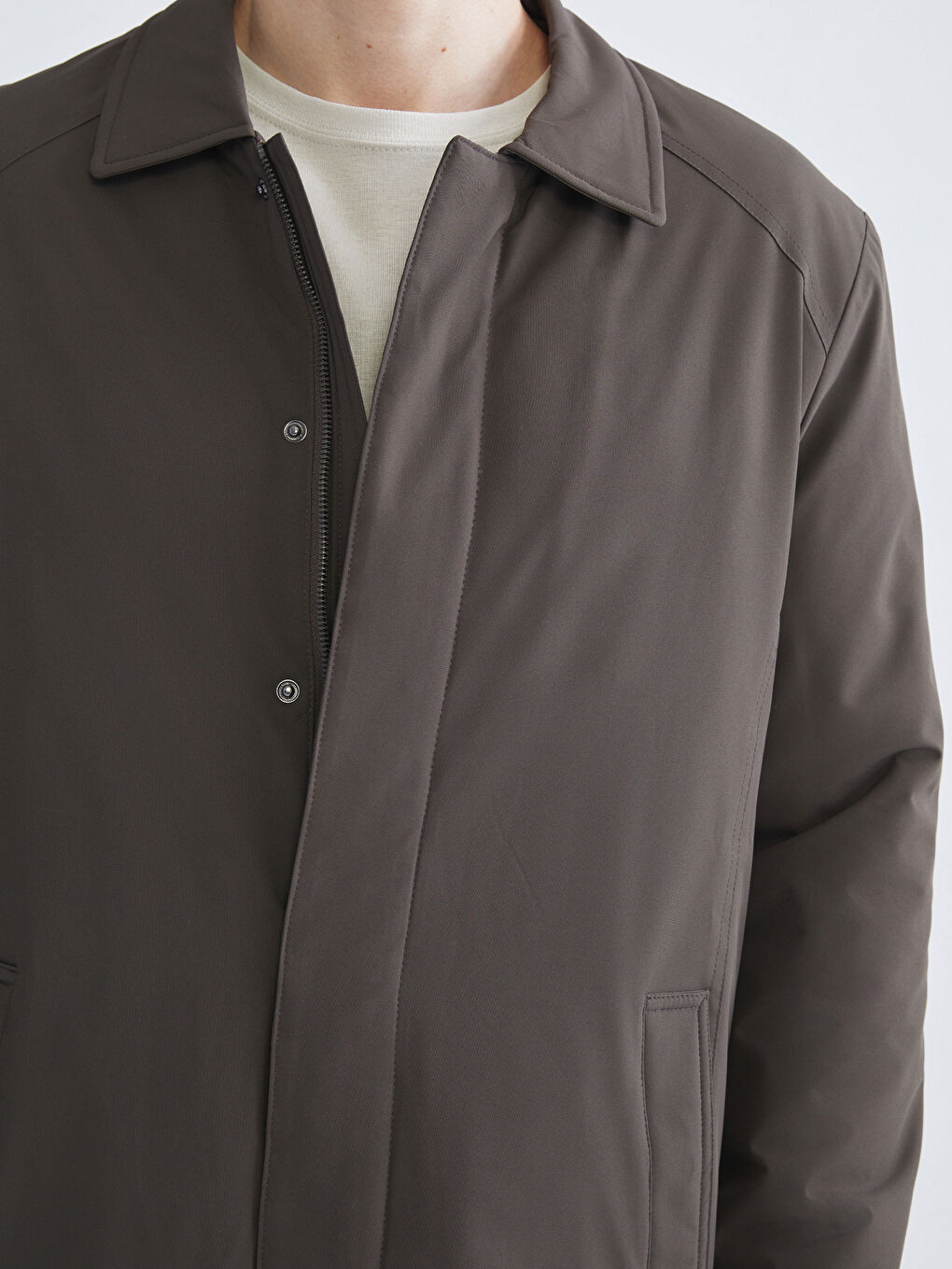 Haki Standart Kalıp Gömlek Yaka Erkek Mont-2