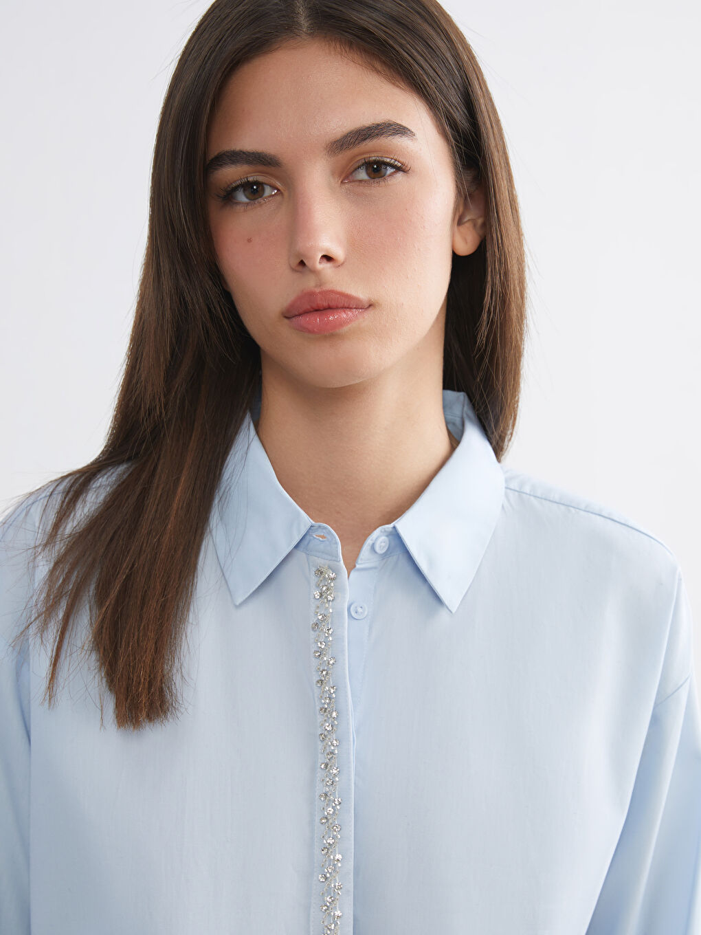 Loose Fit Rhinestone Embellished Women's Shirt-1