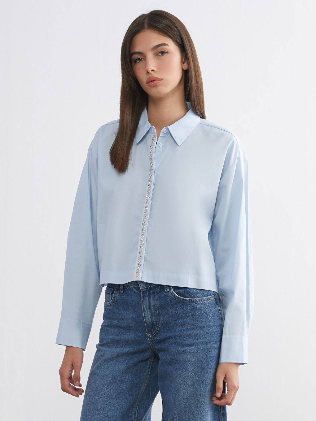 Loose Fit Rhinestone Embellished Women's Shirt-2