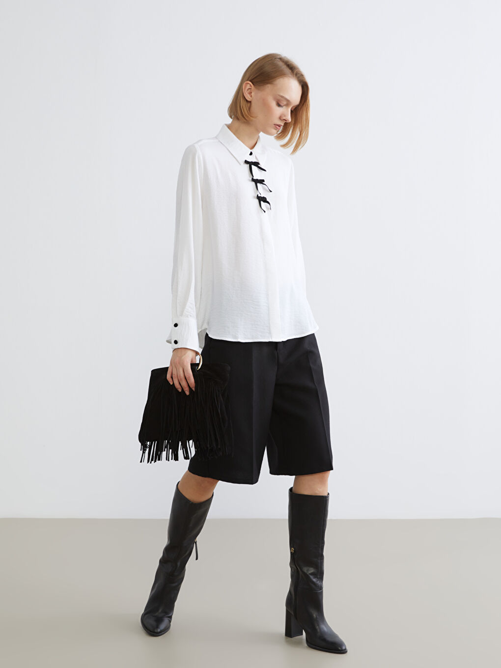 Loose Fit Women's Shirt with Bow-1