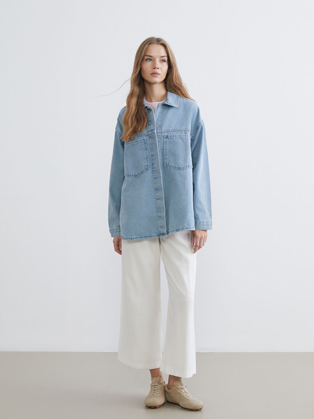 Collared Neck Women's Denim Jacket-1