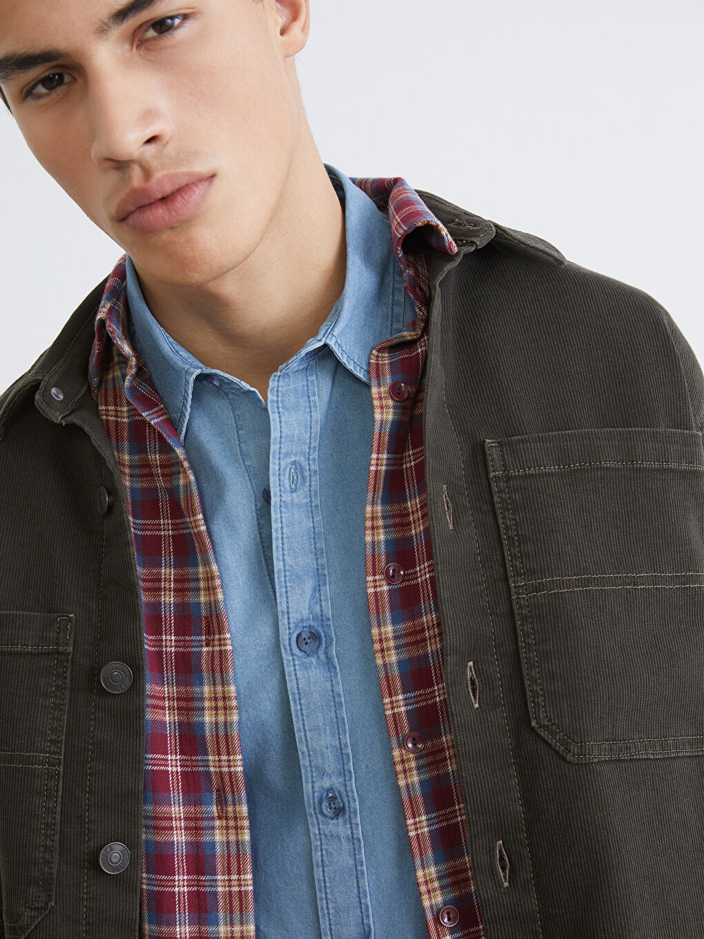 Haki Rahat Kalıp Erkek Jean Ceket-5