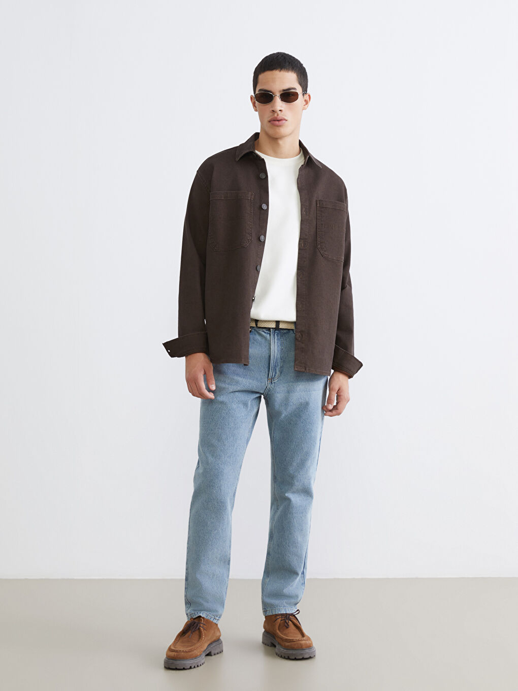 Kahverengi Standart Kalıp Gömlek Yaka Erkek Jean Ceket-3
