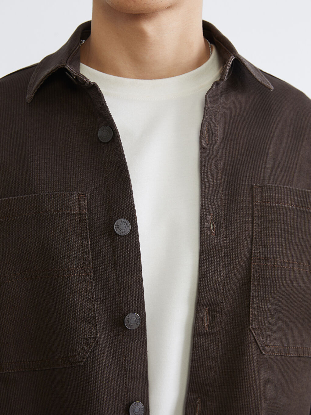 Kahverengi Standart Kalıp Gömlek Yaka Erkek Jean Ceket-5