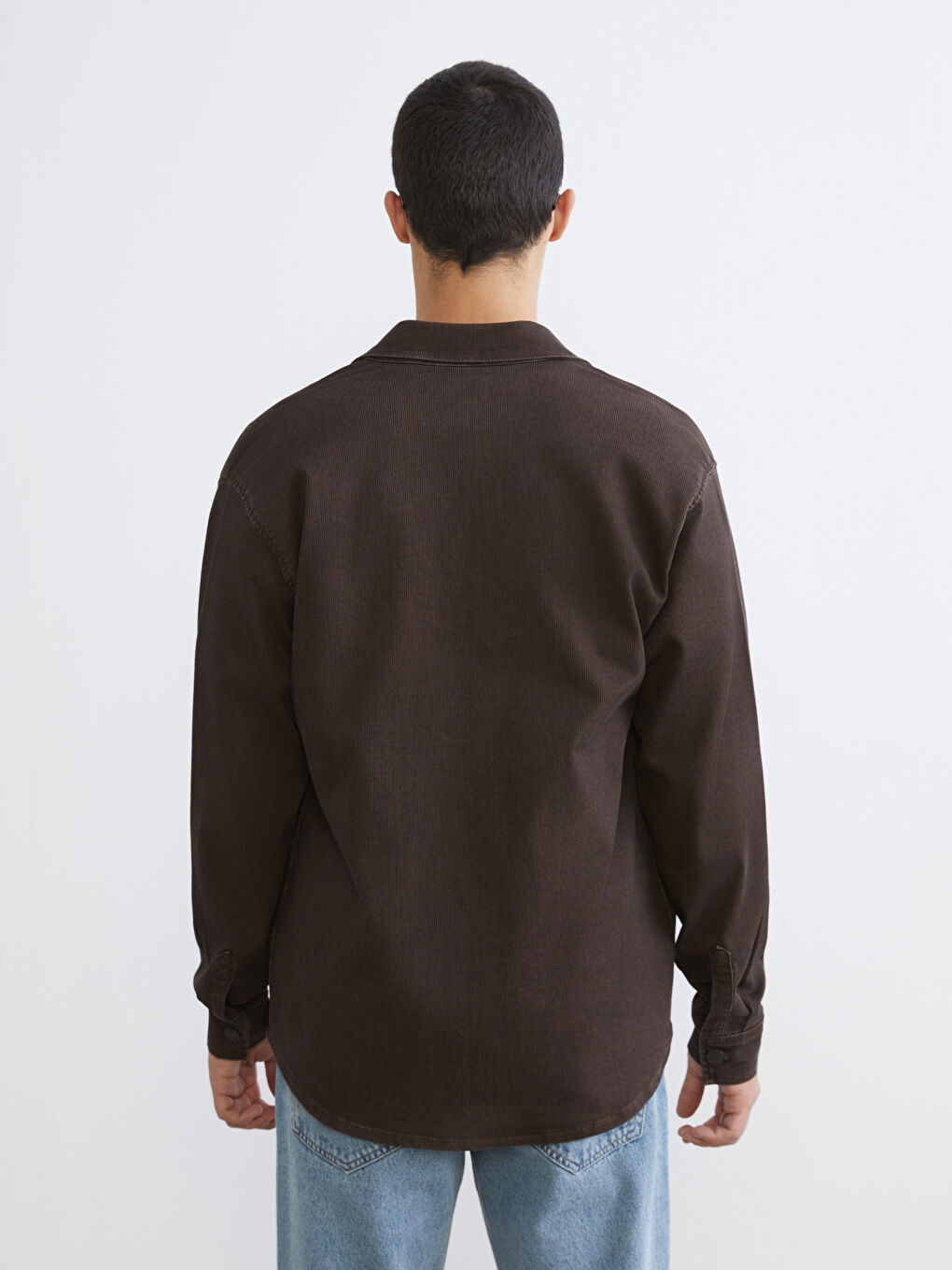 Kahverengi Standart Kalıp Gömlek Yaka Erkek Jean Ceket-8