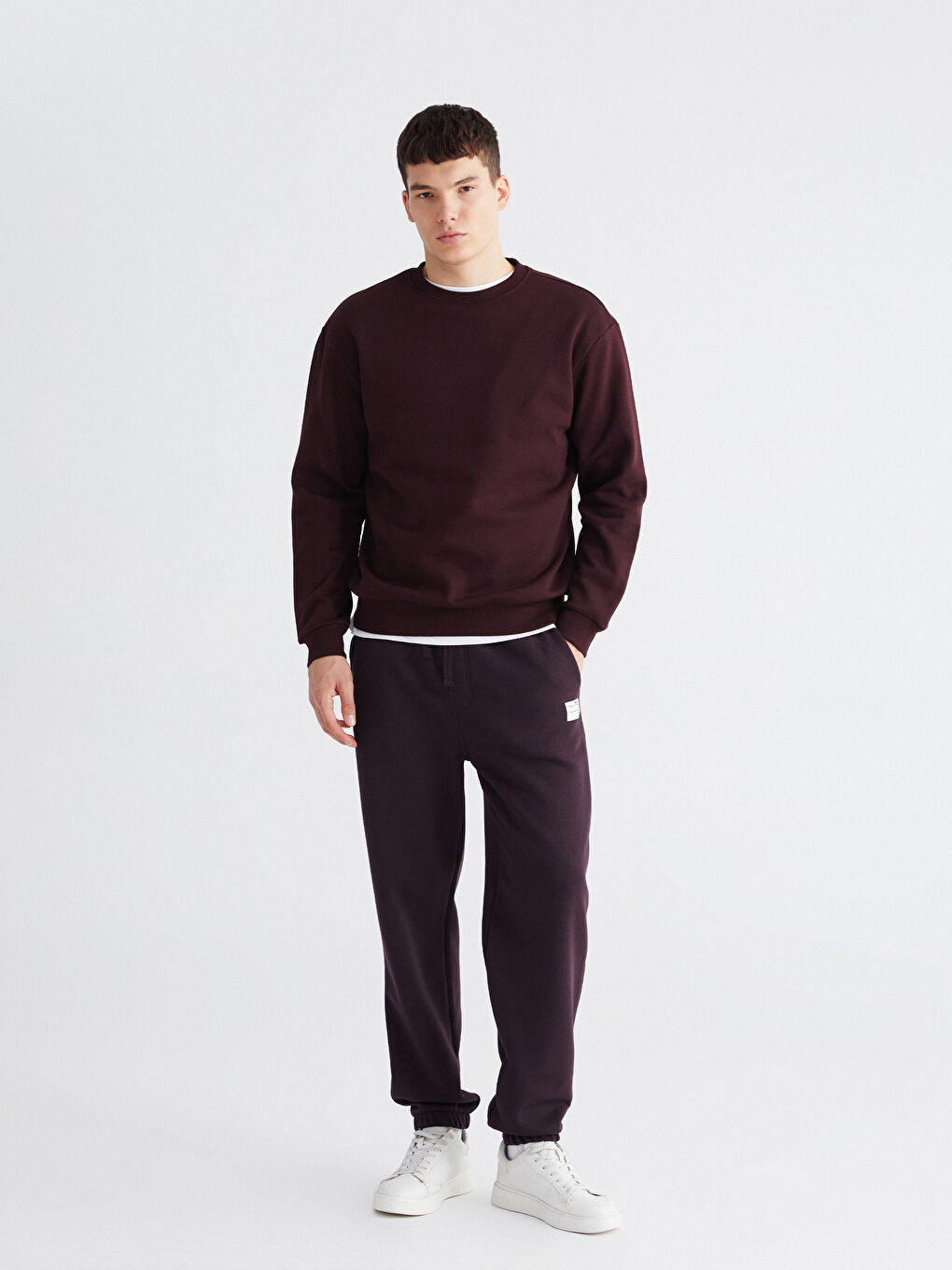 Bordo Bisiklet Yaka Erkek Sweatshirt-1