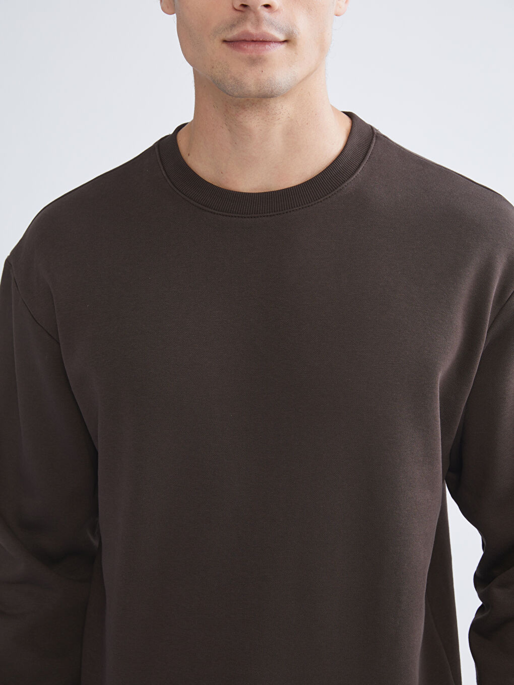 Kahverengi Bisiklet Yaka Erkek Sweatshirt-2