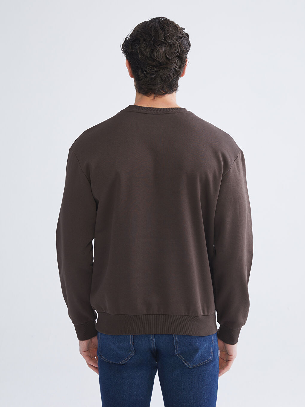 Kahverengi Bisiklet Yaka Erkek Sweatshirt-3