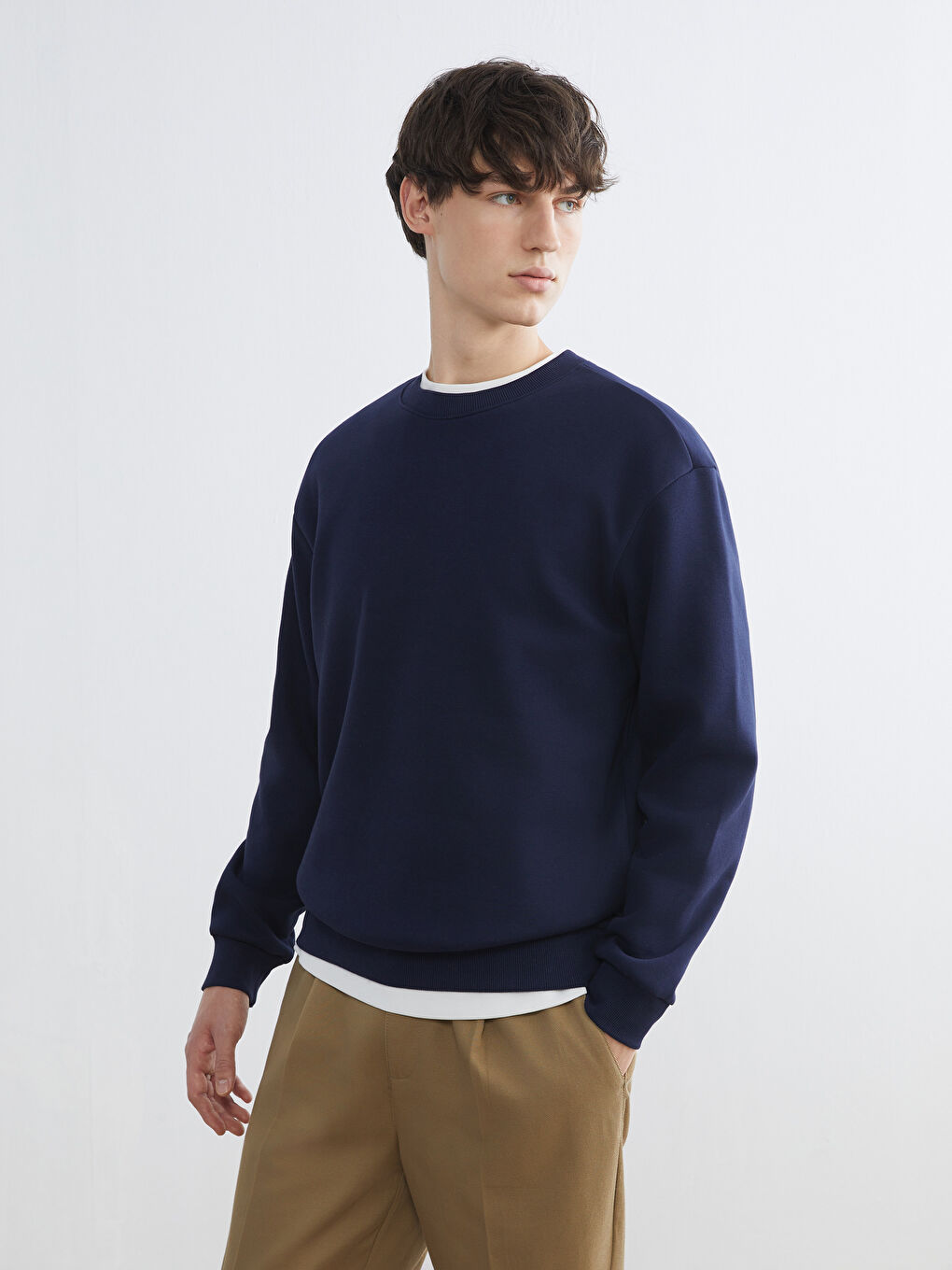 Lacivert Bisiklet Yaka Erkek Sweatshirt