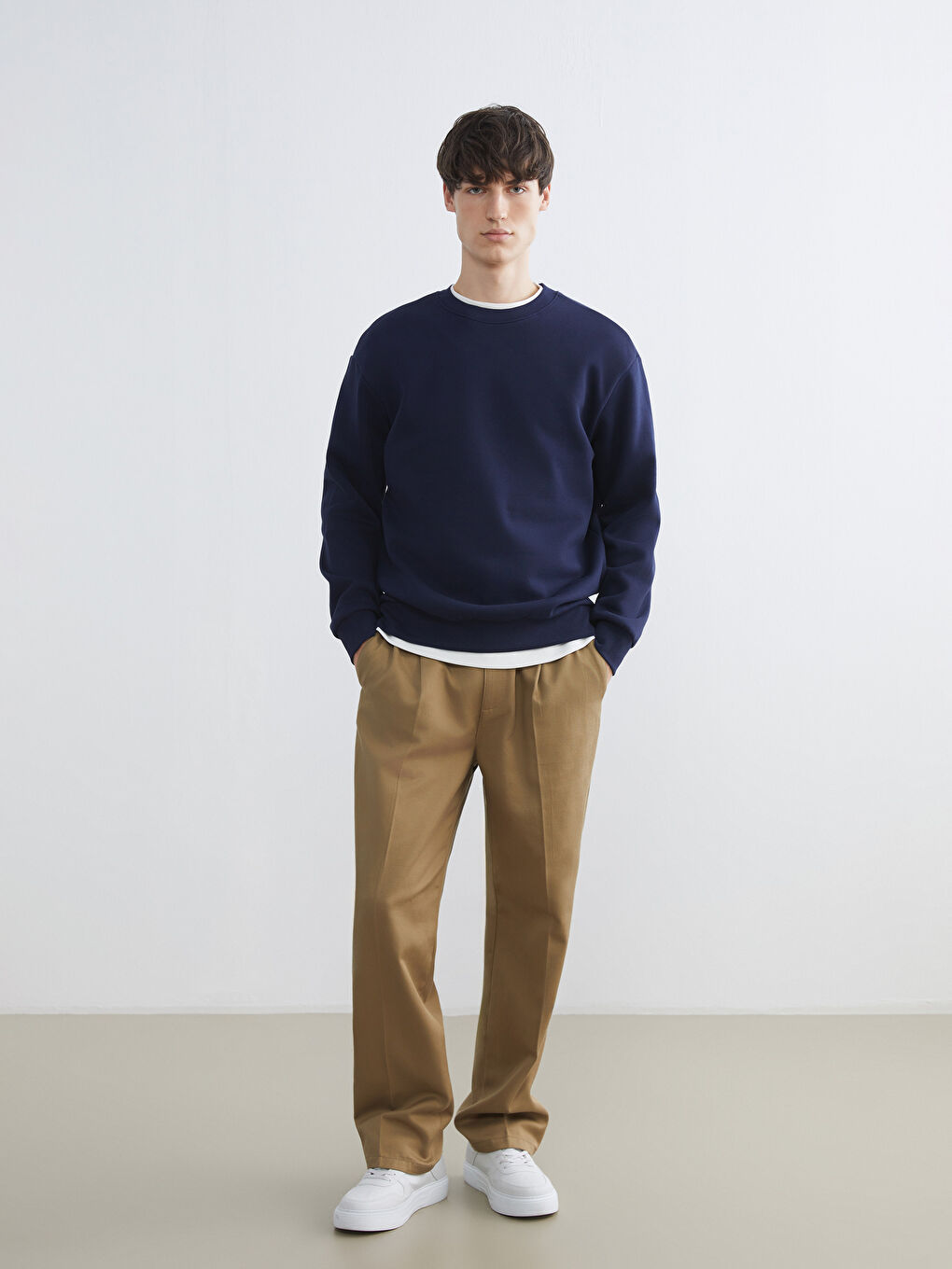 Lacivert Bisiklet Yaka Erkek Sweatshirt-1