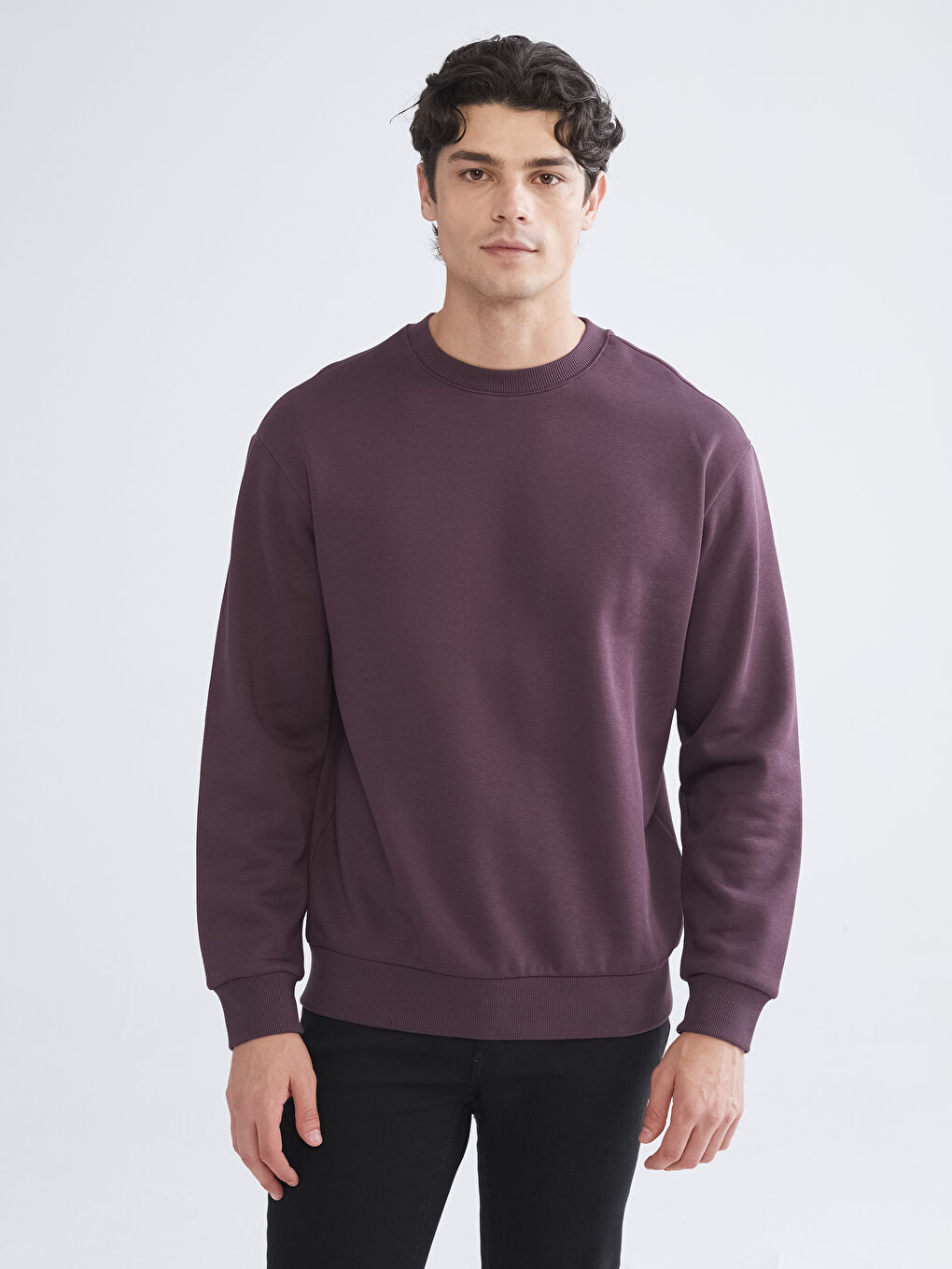 Mürdüm Bisiklet Yaka Erkek Sweatshirt