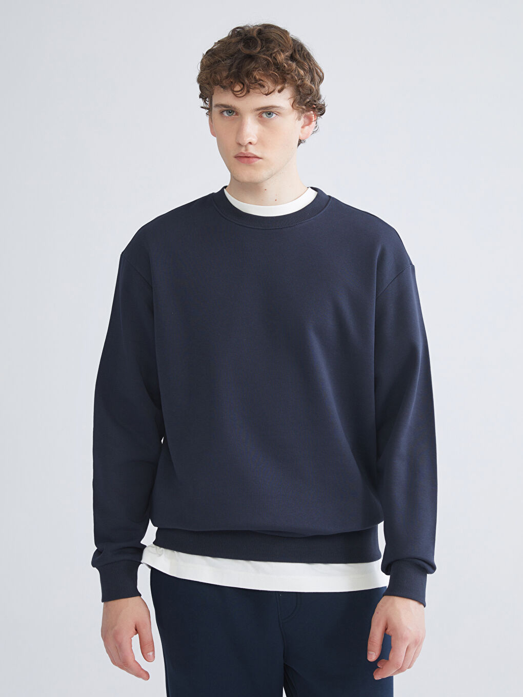 Lacivert Bisiklet Yaka Erkek Sweatshirt