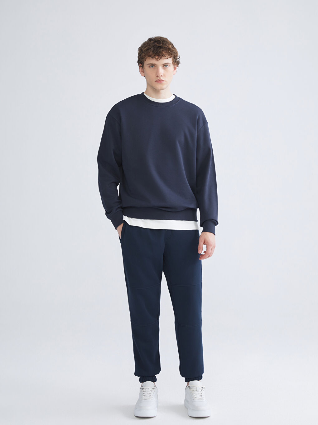 Lacivert Bisiklet Yaka Erkek Sweatshirt-1