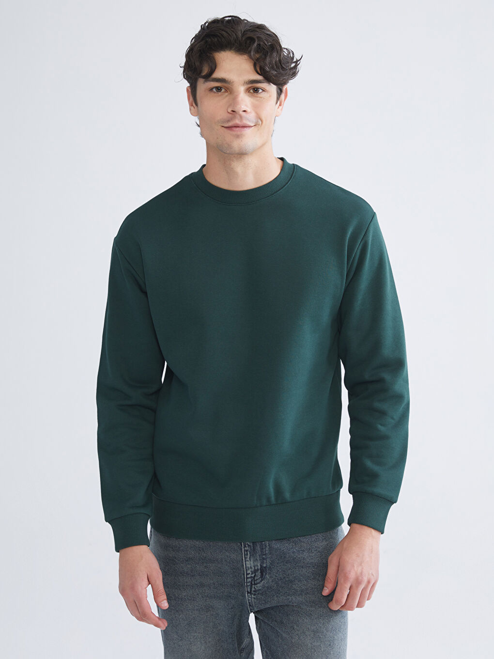 Yeşil Bisiklet Yaka Erkek Sweatshirt