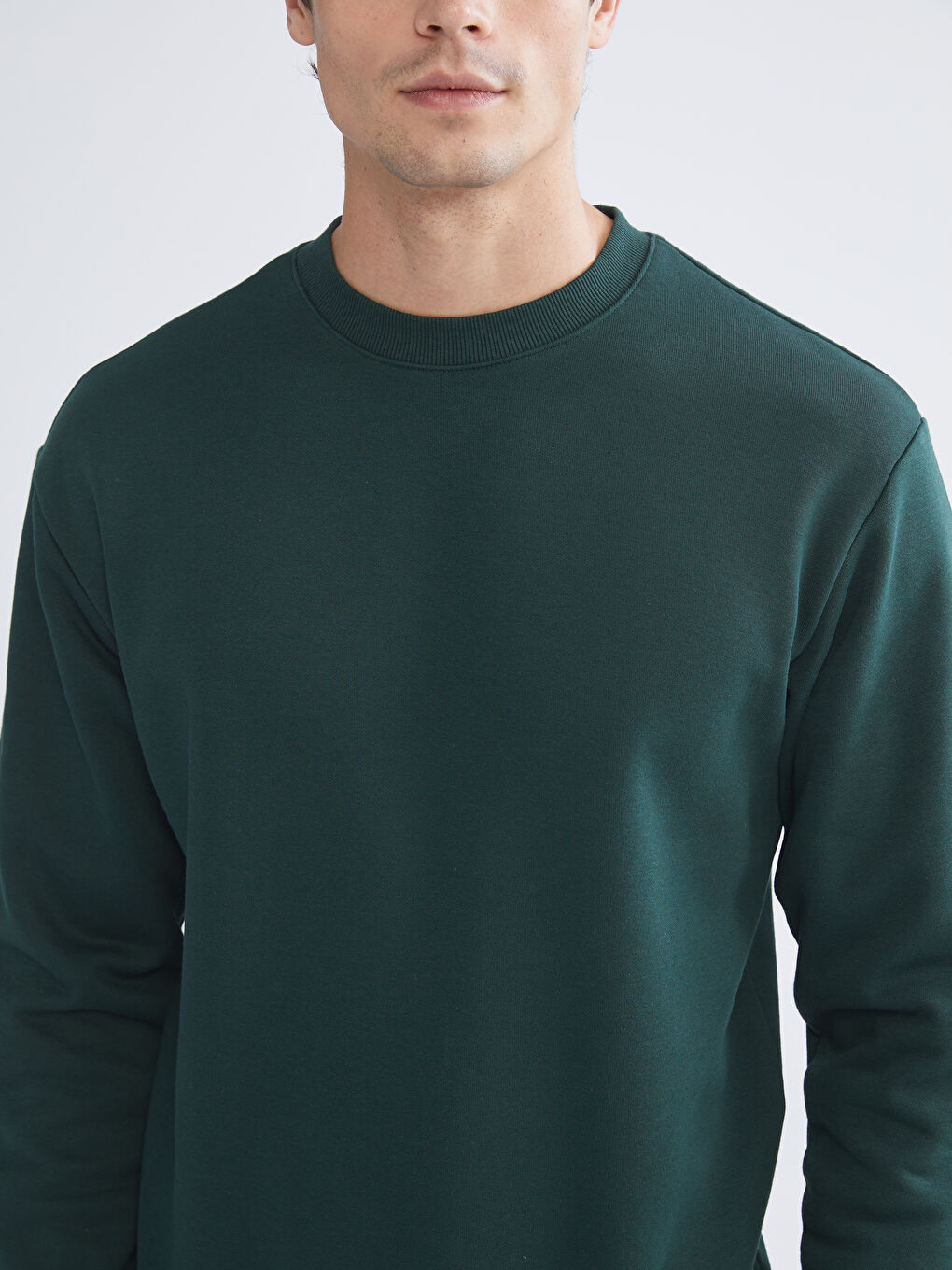 Yeşil Bisiklet Yaka Erkek Sweatshirt-2