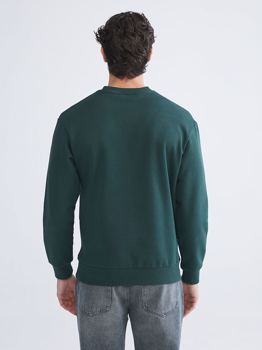 Yeşil Bisiklet Yaka Erkek Sweatshirt-3