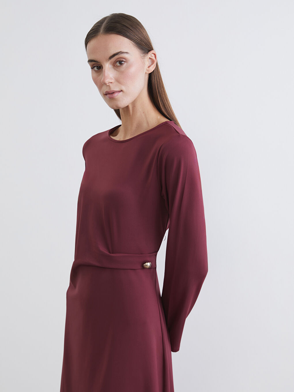 Crew Neck Gathered A-Line Dress-1