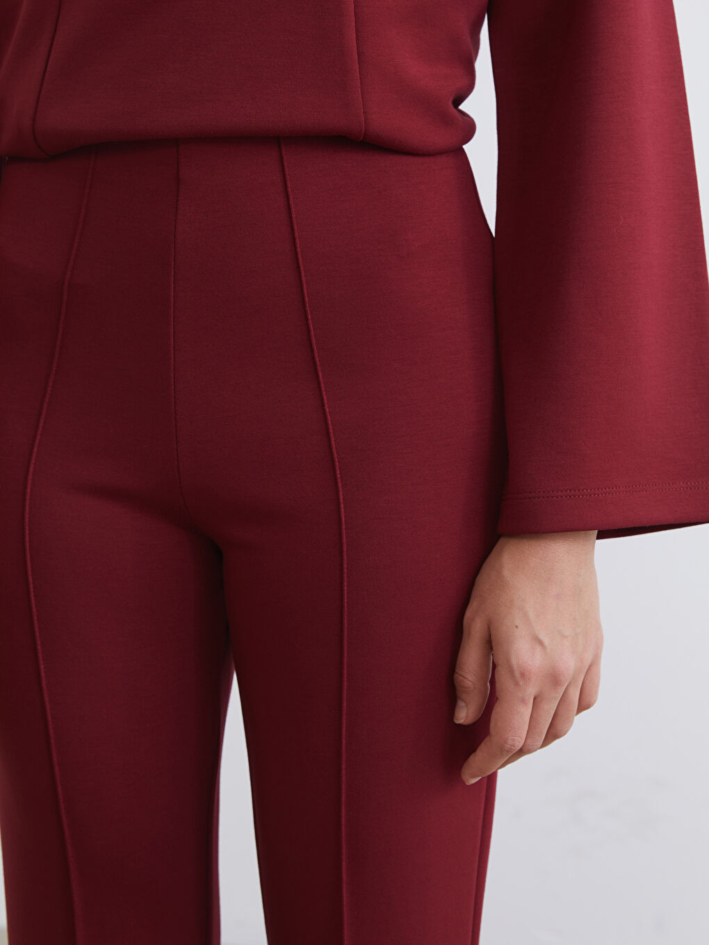 Bordo Yüksek Bel Düz İspanyol Paça Kadın Eşofman Altı-2