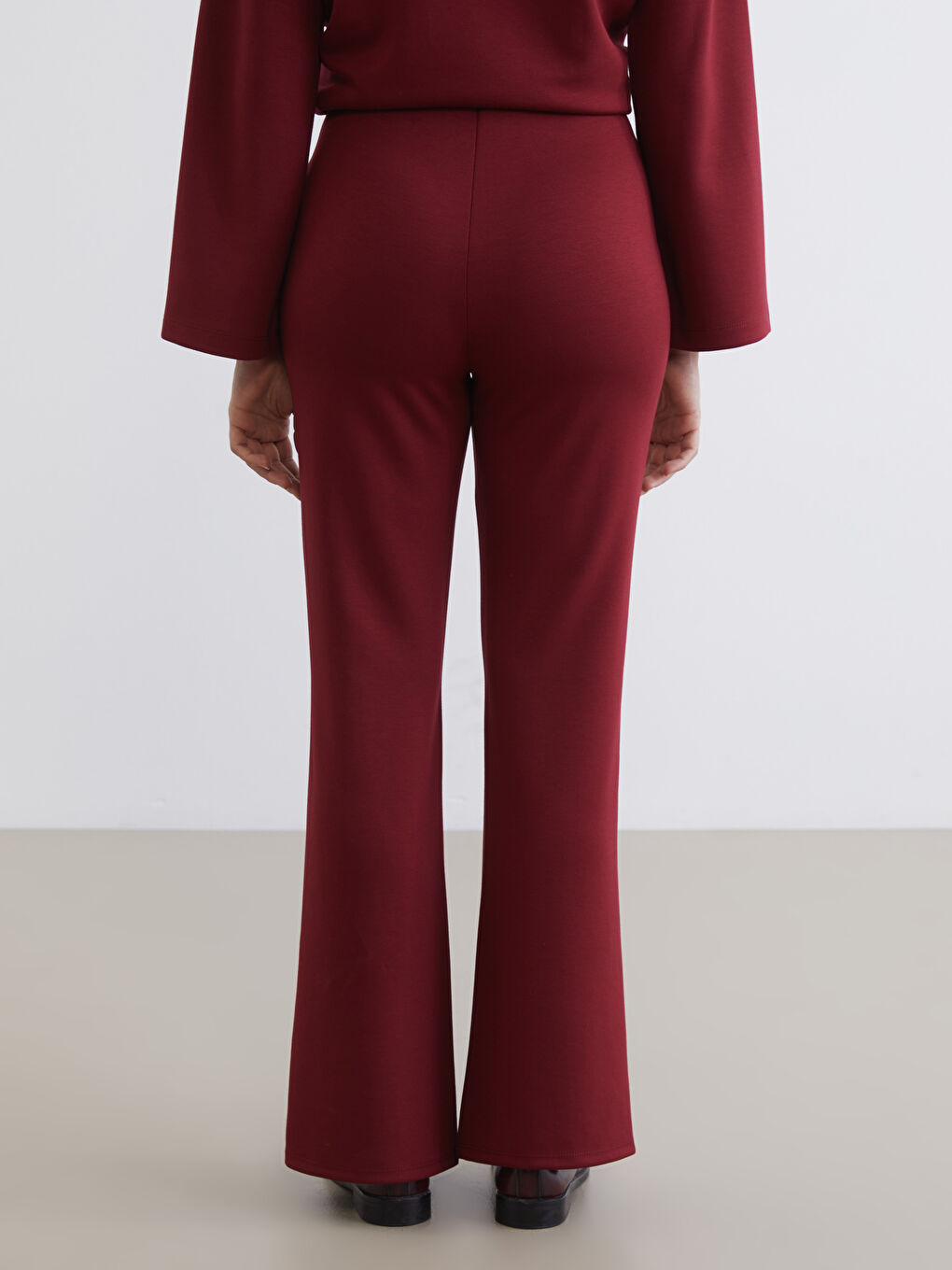 Bordo Yüksek Bel Düz İspanyol Paça Kadın Eşofman Altı-3