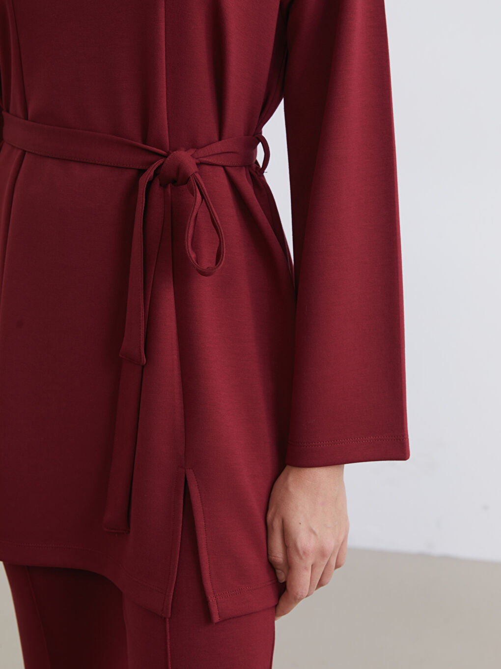 Bordo Beli Kuşaklı Kadın Sweatshirt Tunik-2
